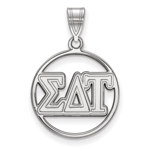 Sterling Silver Sigma Delta Tau Medium Circle Greek Letters Pendant - Picture 1 of 3